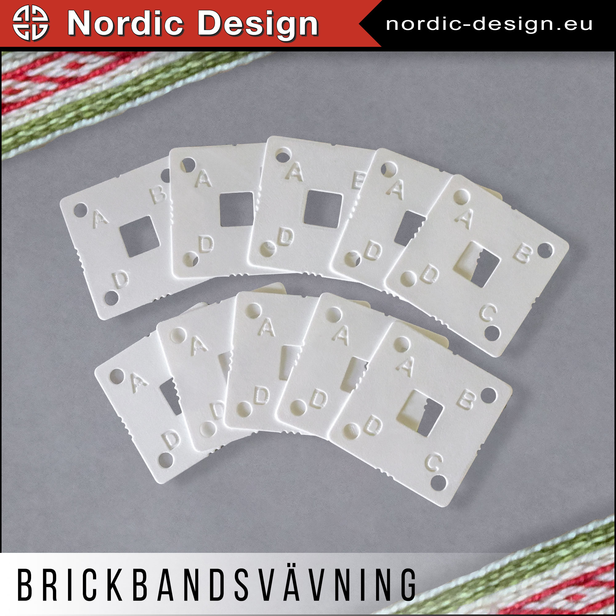 Brickor / Brickbandsbrickor till Brickbandsvävning med bokstäver och markeringar 5,5 x 5,5 cm och 1 mm höga.